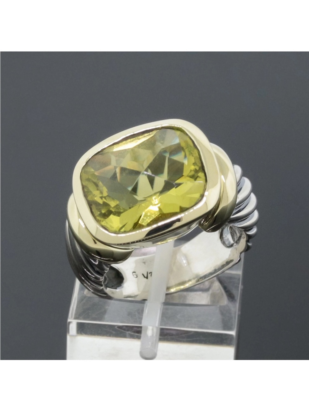 David Yurman Green Yellow citrine Gemstone Two-Tone Ring